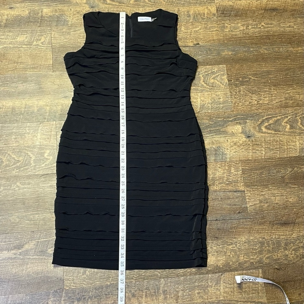 Calvin Klein Black Tier Ruffled Knee-Length Sheath Dress Womens 12P Sleeveless - Picture 5 of 11